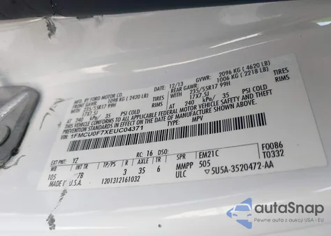 2014 Ford Escape S z USA, uszkodzony, nr VIN 1FMCU0F7XEUC04371